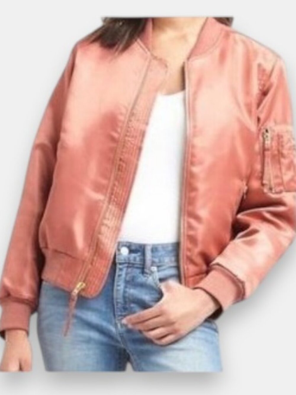 Gap primaloft satin bomber jacket dusty rose women's size L